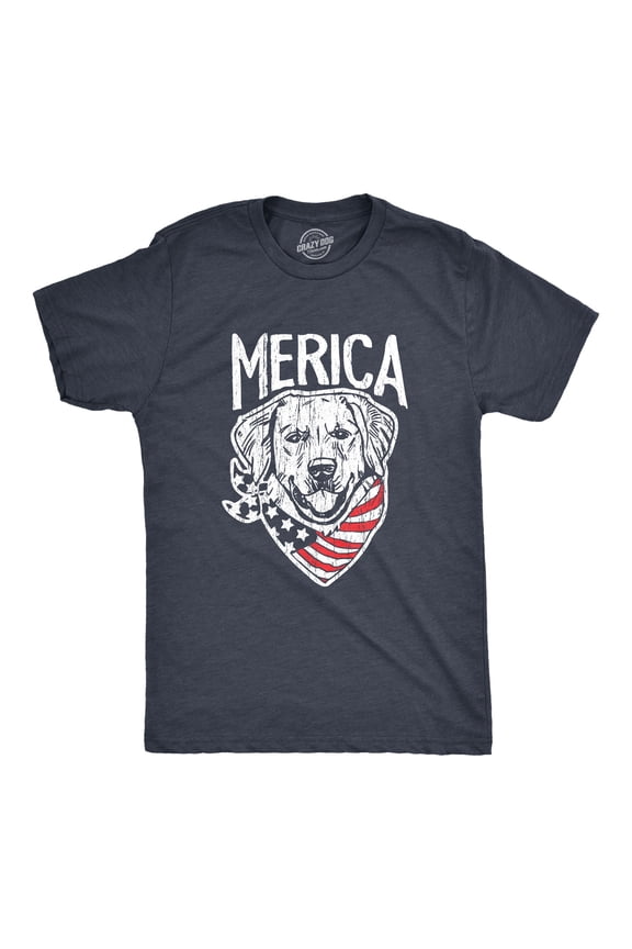 Mens Merica Dog T Shirt Funny USA Flag Bandana Pet Puppy Lover Tee Graphic Tees