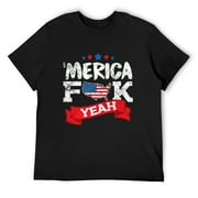 Mens Merica FCK Yeah - 4th of July USA Funny Quote T-Shirt Black