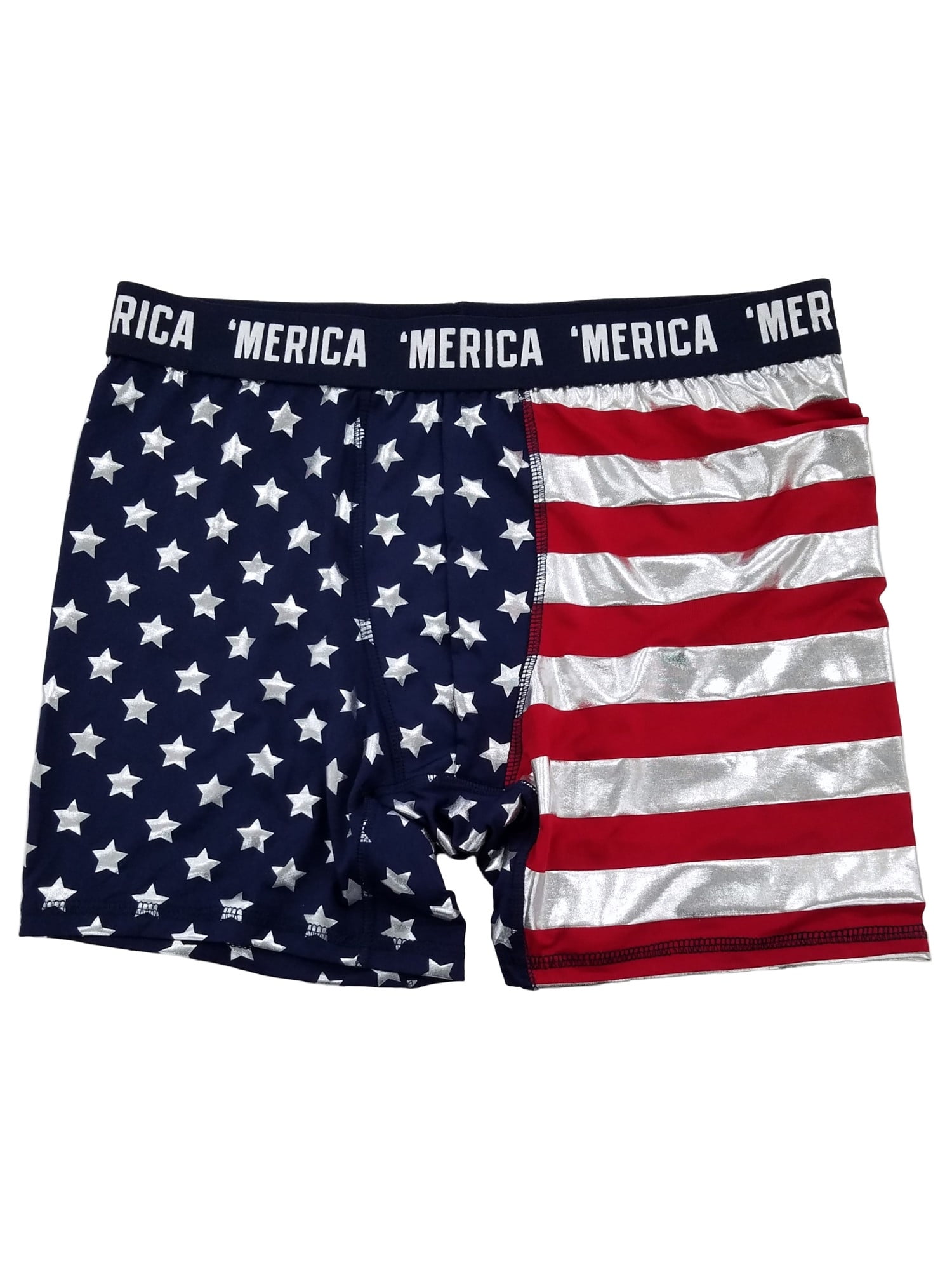 Mens 'Merica USA Patriot American Flag Lamé Underwear Boxer Briefs Small