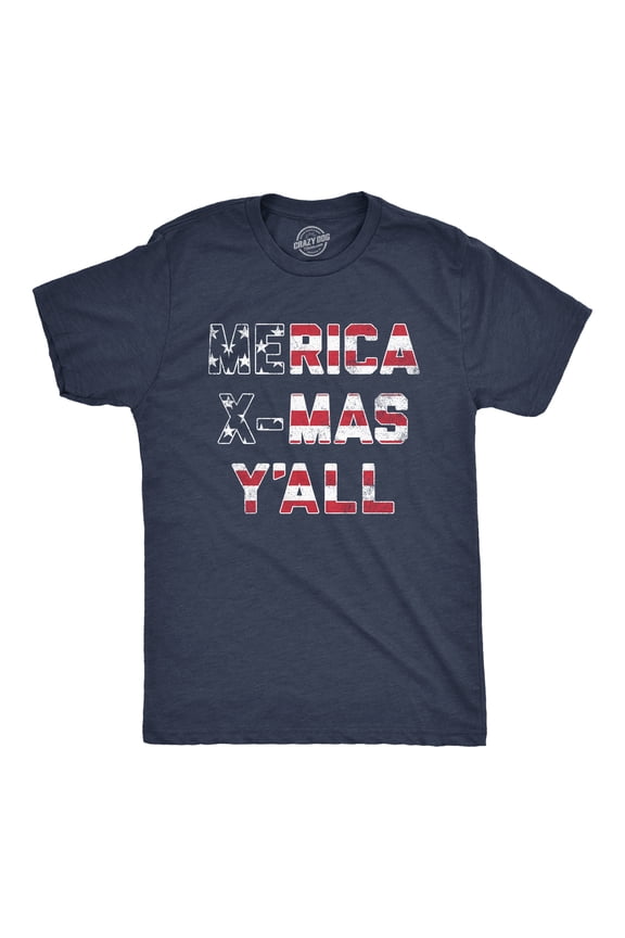 Mens Merica X-Mas Y'All T Shirt Funny Merry Christmas USA America Patriotic Holiday Tee Graphic Tees