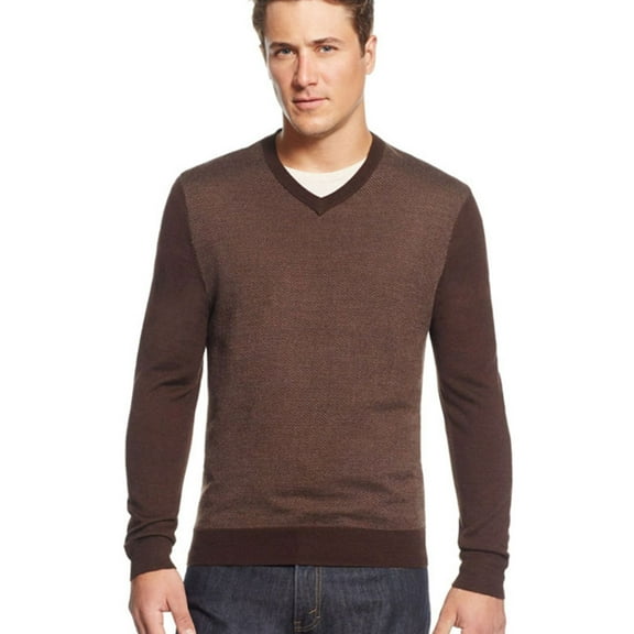 Mens Merino Wool Herringbone Pullover Sweater