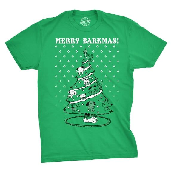 Mens Merry Barkmas Funny Dog Lover Christmas Tree Holiday T shirt Graphic Tees