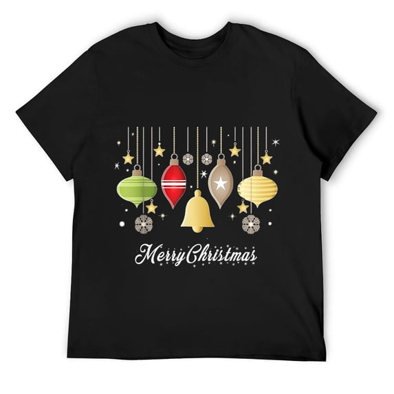 Mens Merry Christmas Festive Holiday Yule Baubles Graphic Print T-Shirt Black