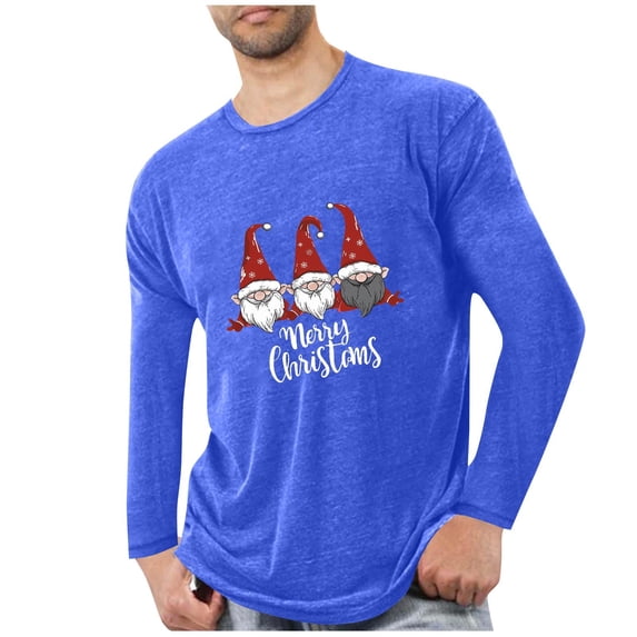 Mens Merry Christmas Pajamas Shirt Xmas Tree Print Long Sleeve Lounge Tops Crew Neck Cute Festive T-Shirt