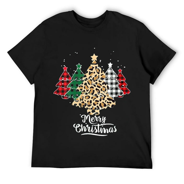 Merry Christmas Trees With Buffalo Plaid & Leopard Design T-Shirt Merry Christmas Trees With Buffalo Plaid & Leopard Design T-Shirt