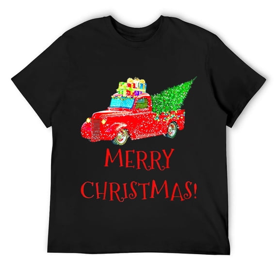 Mens Merry Christmas - Vintage Classic Red Farm Truck - Christmas T-Shirt Black 2XL
