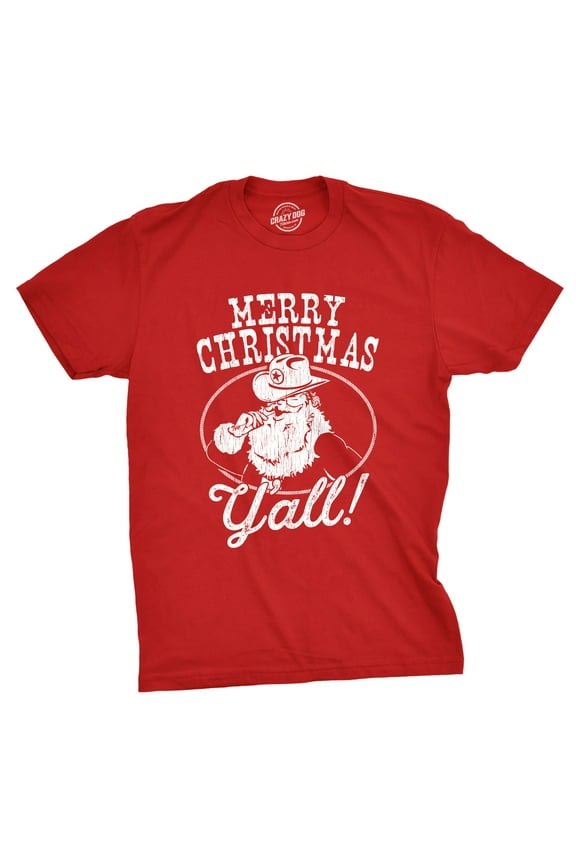 Mens Merry Christmas Yall T Shirt Funny Cowboy Santa Claus Christmas Tee Graphic Tees