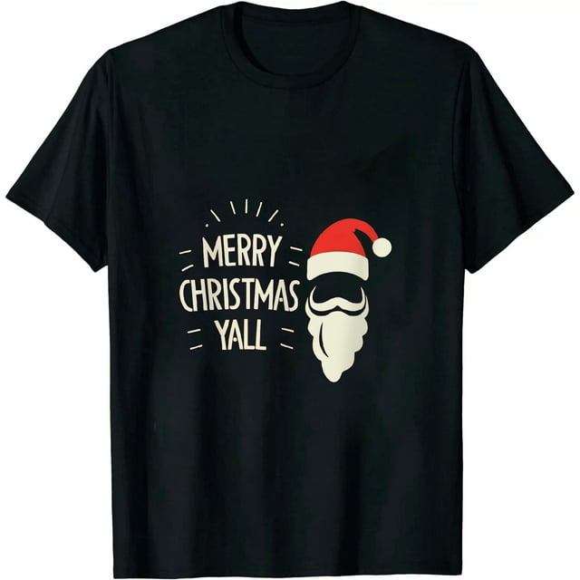 Mens Merry Christmas Yall Tshirt Funny Cowboy Santa Claus Christmas Tee ...