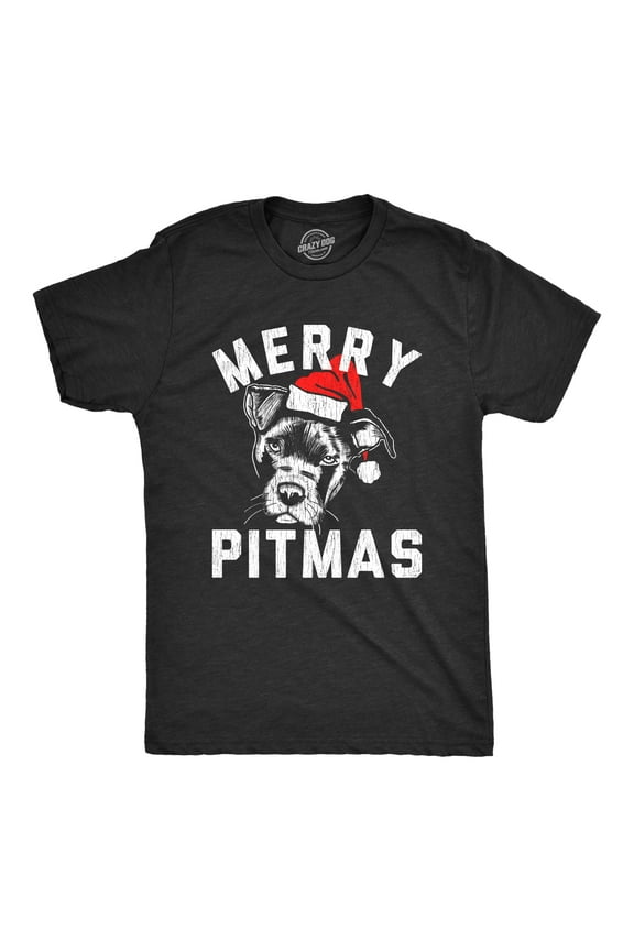 Mens Merry Pitmas T Shirt Funny Christmas Dog Pitbull Lover Pitty Holiday Graphic Novelty Tee Graphic Tees