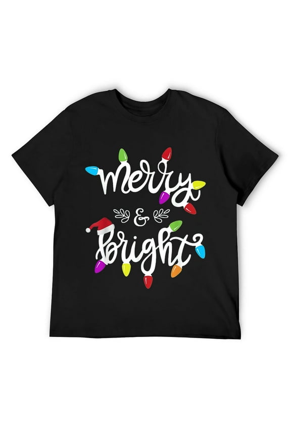 Mens Merry and Bright Christmas Lights Funny Gift T-Shirt Black X-Large