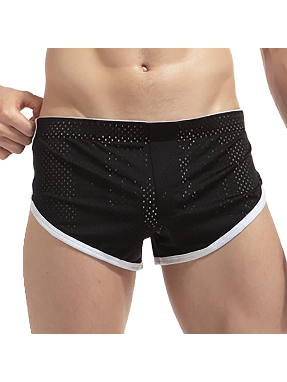 Mens Mesh Booty Boxer Short 3 Inch Low Rise Split Side Workout Gym Lounge Shorts