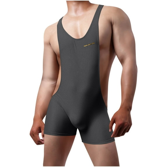 Mens Mesh Breathable Bodysuit Solid Color Elastic Sleeveless Jumpsuit Basic Layer Athletic Supporters Leotard