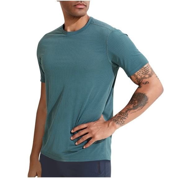 Mens Mesh Breathable Shirt Workout Short Sleeve Tshirt Casual Crew Neck Tops Fitted Solid Tees Light Active T Shirts Green XL