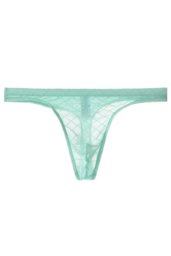 Mens Mesh Briefs Thong Underwear Low Rise Stretch Panties, Sexy Bikini Swimwear, Soft and Breathable Men's Comfty Lace Pouch Super Thin G-Strings Underpants, Light Blue, XX-Large