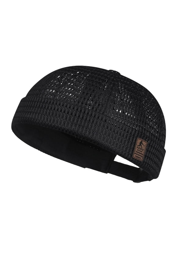 Mens Mesh Brimless Cap Summer Docker Cap Beanie Hat Flip Skullcap Adjustable Breathable Brimless Cycling Cap Landlord Cap Black
