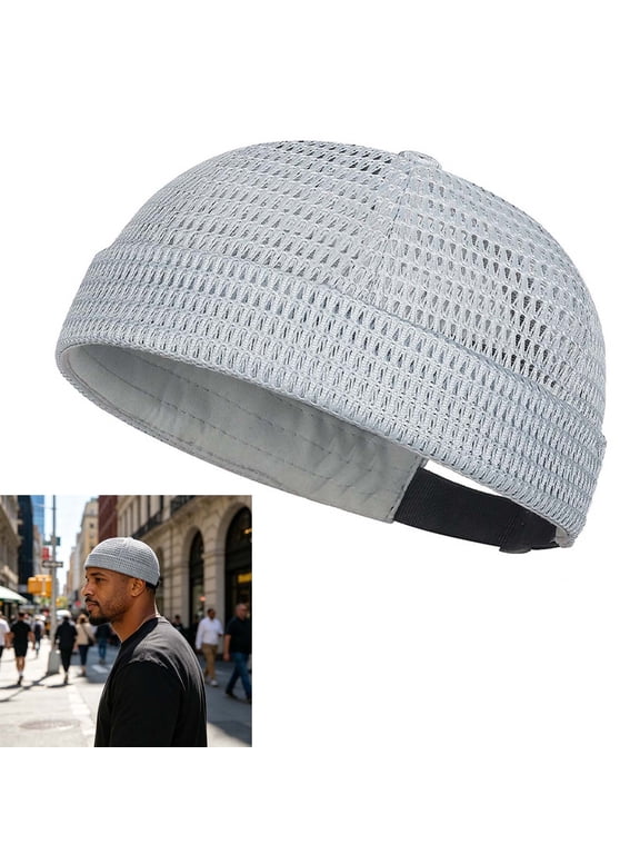 Mens Mesh Brimless Cap with No Brim, Summer Cap Beanie Hat Flip Sailor Skullcap Breathable
