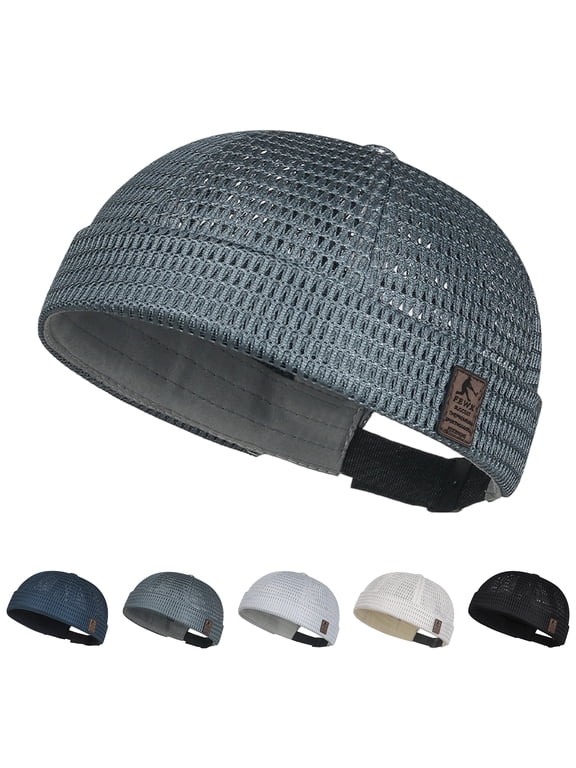 Mens Mesh Brimless Cap with No Brim, Summer Docker Cap Beanie Hat Flip Sailor Skullcap Breathable
