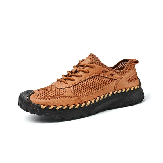 Mens Mesh Casual Shoes Outdoor Lightweight Hiking Shoes Soft Breathable Sneakers Non-slip Driving Shoes Brown 10.5 US