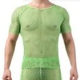 thumbnail image 1 of Mens Mesh See Through Short Sleeve T-Shirts Muscle Fit Fishnet Tops Crewneck Raglan Breathable Clubwear Party Rave Summer Beach Festival Quick Dry Athletic Tee, 1 of 4
