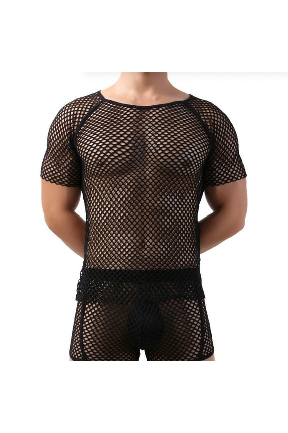 Mens Mesh See Through Short Sleeve T-Shirts Muscle Fit Fishnet Tops Crewneck Raglan Breathable Clubwear Party Rave Summer Beach Festival Quick Dry Athletic Tee
