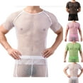 thumbnail image 1 of Mens Mesh See Through Short Sleeve T-Shirts Muscle Fit Fishnet Tops Crewneck Raglan Breathable Clubwear Party Rave Summer Beach Festival Quick Dry Athletic Tee, 1 of 5