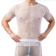 thumbnail image 1 of Mens Mesh See Through Short Sleeve T-Shirts Muscle Fit Fishnet Tops Crewneck Raglan Breathable Clubwear Party Rave Summer Beach Festival Quick Dry Athletic Tee, 1 of 4