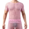 thumbnail image 1 of Mens Mesh See Through Short Sleeve T-Shirts Muscle Fit Fishnet Tops Crewneck Raglan Breathable Clubwear Party Rave Summer Beach Festival Quick Dry Athletic Tee, 1 of 4