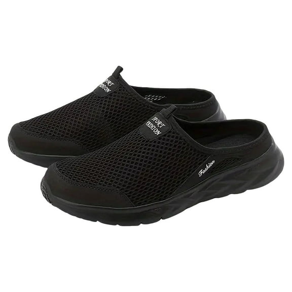 Mens Mesh Slide with Arch Support Breathable Mules Clogs Open Back Tennis Shoes Comfortable Slip On Walking Sandals Black Size 8