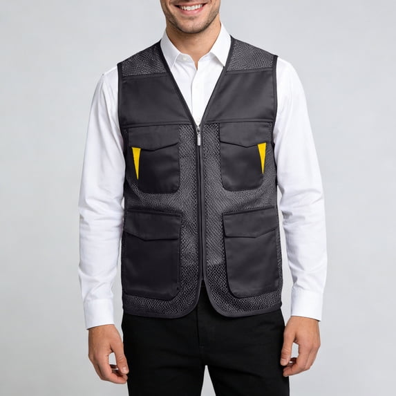 Mens Mesh Vest Zipper Fishing Hiking Vest Lightweight Outdoor Vest for Men (Black XXXL)