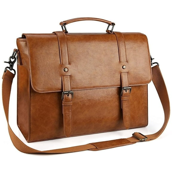 Mens Messenger Bag Vintage 15.6 Inch Waterproof Leather Laptop Briefcase Large Satchel Shoulder Bag Retro Office College Computer Bag,Brown