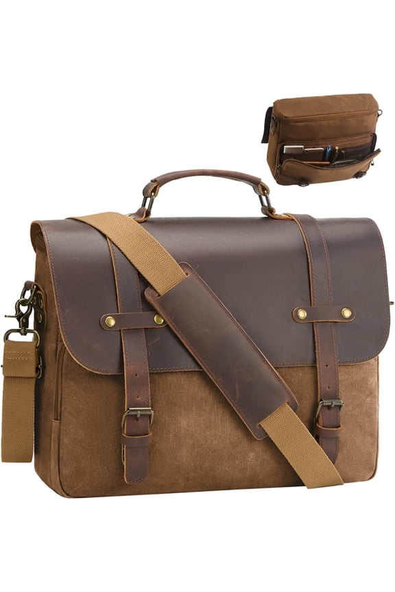 Mens Messenger Bag Waxed Canvas Laptop Briefcase 16" Crossbody Bags Satchel Bag