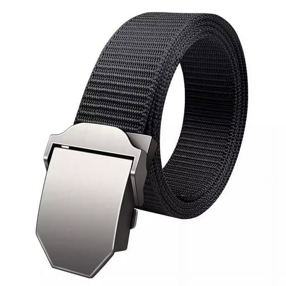 Mens Metal Buckle Mechanical Teeth Clip Belts Mens Nylon Fabric Belt for Men Free Cut-to-Fit Up to 60 inches Long Black
