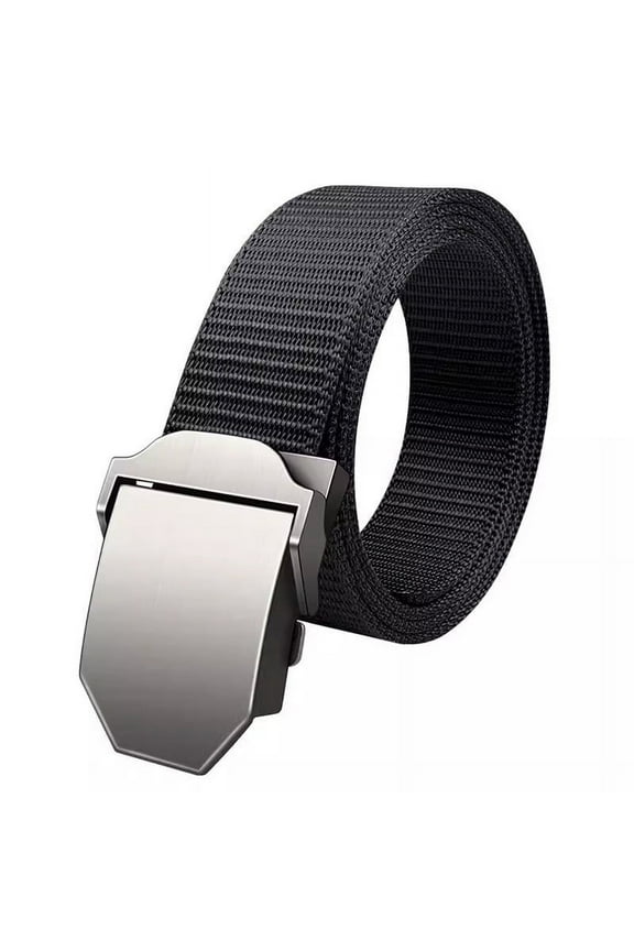 Mens Metal Buckle Mechanical Teeth Clip Belts Mens Nylon Fabric Belt for Men Free Cut-to-Fit Up to 60 inches Long Black