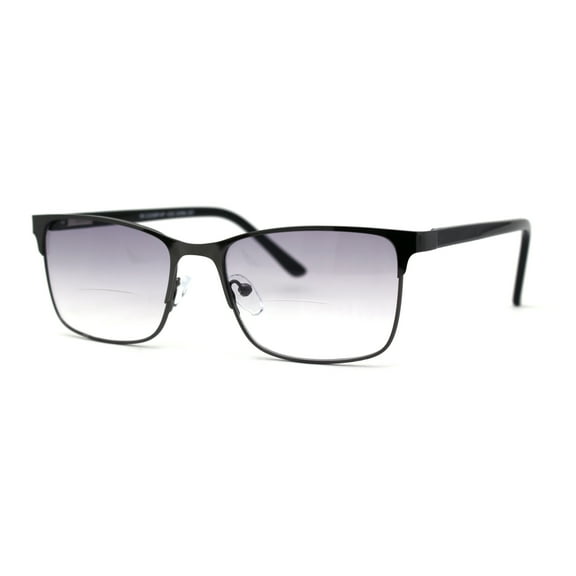 Mens Metal Half Rim Rectangular Bifocal Light Sunglasses Reader Gunmetal +3.0