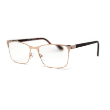 Mens Metal Half Rim Rectangular Reading Glasses Gold Tortoise+2.25