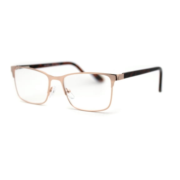 Mens Metal Half Rim Rectangular Reading Glasses Gold Tortoise+2.75
