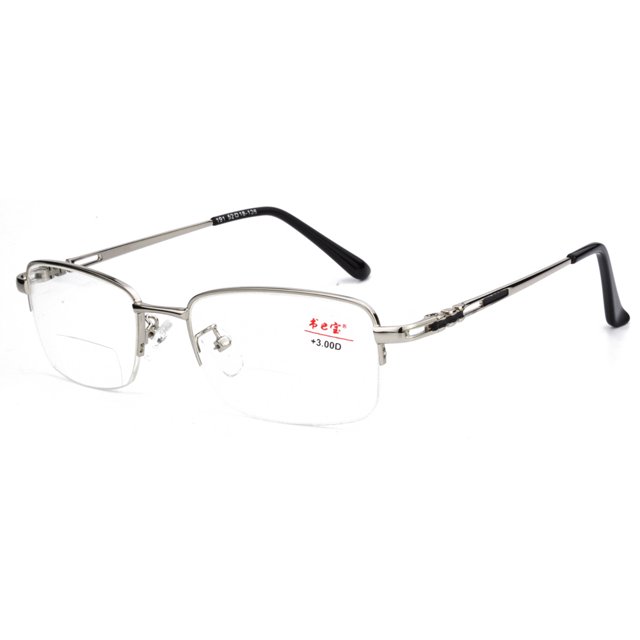 Mens Metal Half Rimless Rectangular Bifocal Reading Glasses +1.00 4.