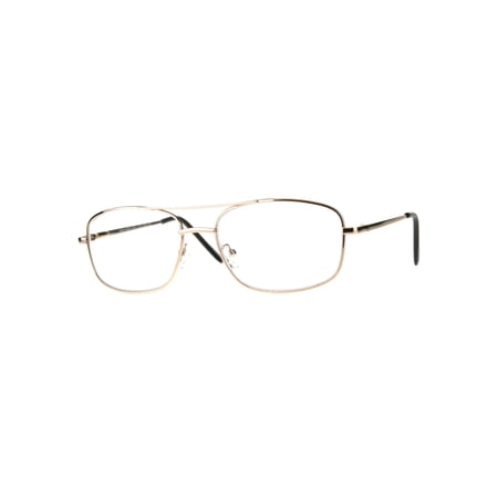 Mens Metal Rim Classic Rectangular Bifocal Reading Eye Glasses Gold 1.75