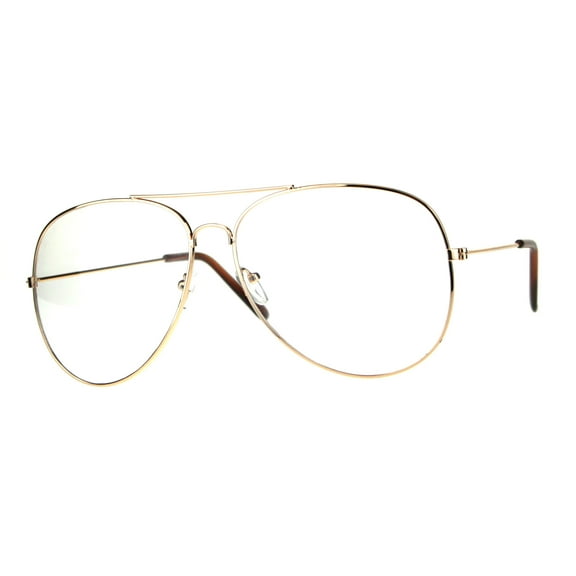 Mens Metal Rim Oversize Officer Clear Lens Eye Glasses Gold