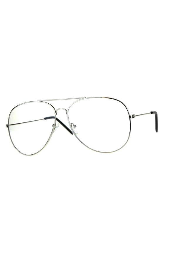 Mens Metal Rim Oversize Officer Clear Lens Eye Glasses Silver