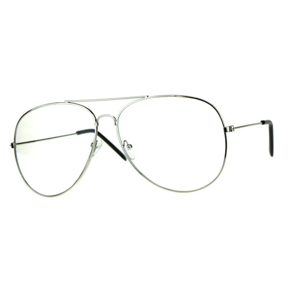 Mens Metal Rim Oversize Officer Clear Lens Eye Glasses Silver