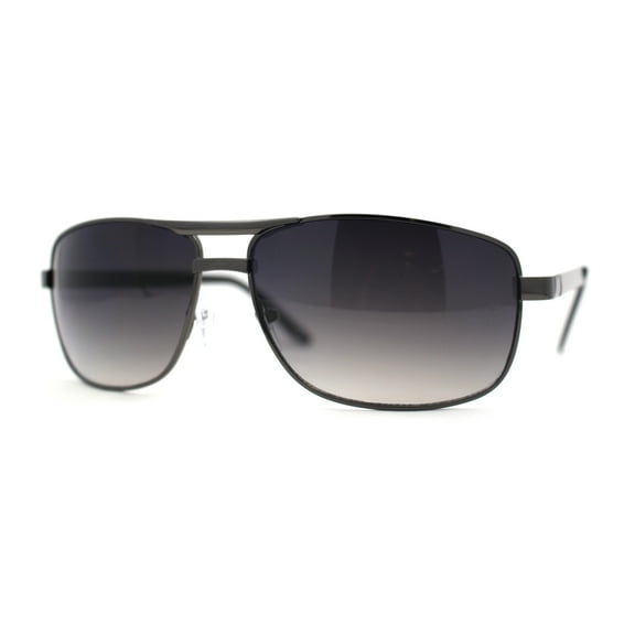 Mens Metal Rim Rectangle Sport Pilots Sunglasses Black Smoke