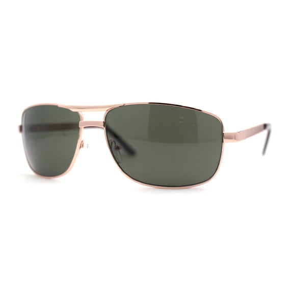 Mens Metal Rim Rectangle Sport Pilots Sunglasses Gold Green