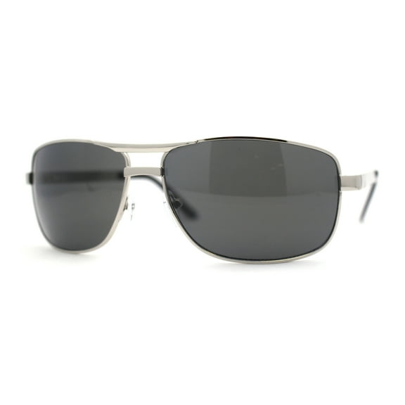 Mens Metal Rim Rectangle Sport Pilots Sunglasses Silver Black