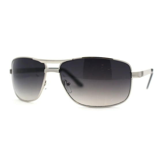 Mens Metal Rim Rectangle Sport Pilots Sunglasses Silver Smoke