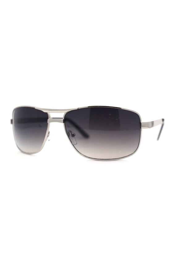 Mens Metal Rim Rectangle Sport Pilots Sunglasses Silver Smoke