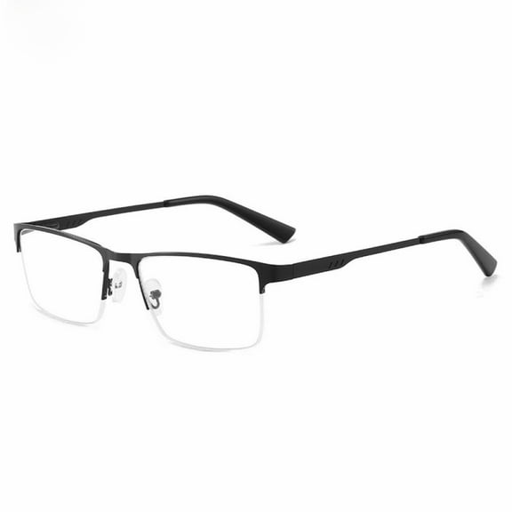 Mens Metal Square Half Rimless Reading Glasses, Blue Light Blocking Classic Spring Hinges Oversized Black Readers +4.00