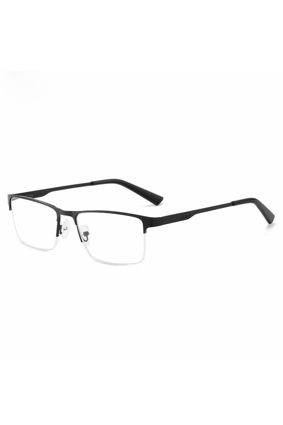 Mens Metal Square Half Rimless Reading Glasses, Blue Light Blocking Classic Spring Hinges Oversized Black Readers +4.00