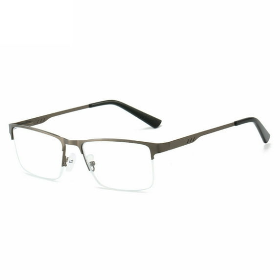 Mens Metal Square Half Rimless Reading Glasses, Blue Light Blocking Classic Spring Hinges Oversized Gunmetal Readers +3.50