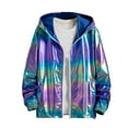 thumbnail image 1 of Mens Metallic Holographic Jacket Lightweight Zip Up Hooded Shiny Reflective Running Workout Windbreaker Trendy, 1 of 4